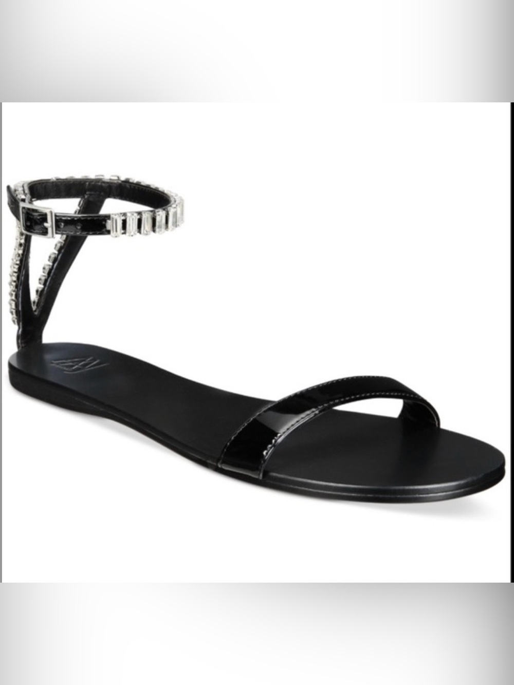 AAJ  BY AMINAH Black Crystal-Ankle Flat Sandals size 7.5